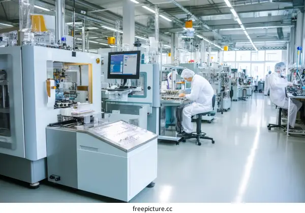 Modern High-Tech Manufacturing Facility with Workers