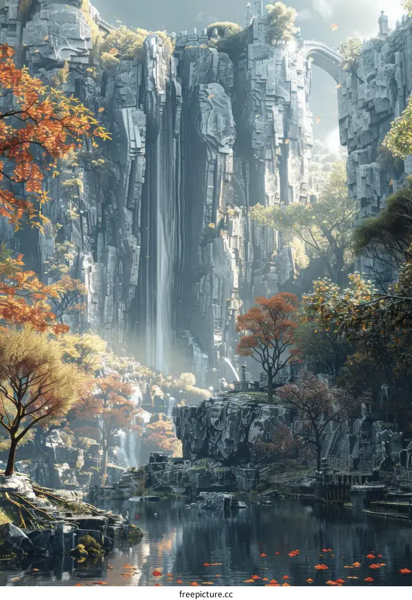 Waterfall Over Autumn Cliffs