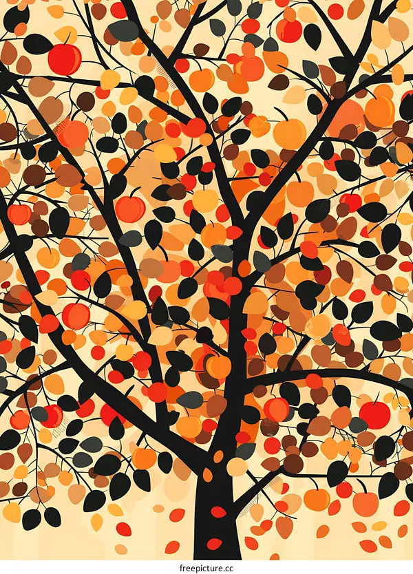 Autumn Tree With Orange and Red Leaves