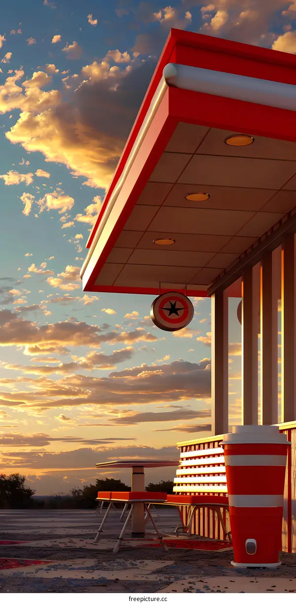 Retro Diner Under a Sunset Sky
