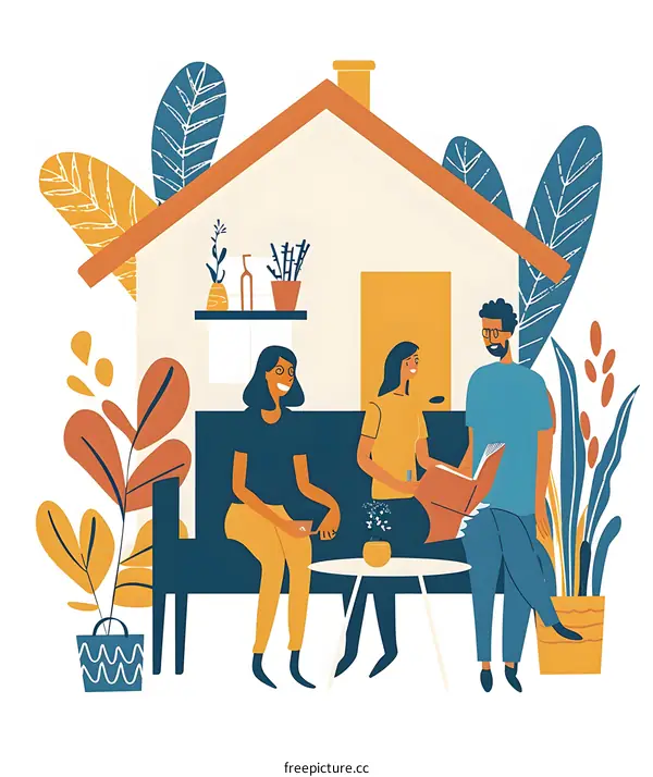 Friends Gathering at Home Illustration