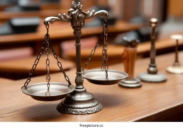 Antique Justice Scale on Wooden Table