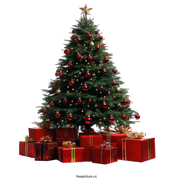 [Transparent Background PNG]Christmas Tree with Presents on White Background