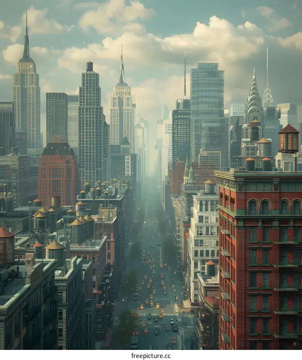 A birds eye view of a street in New York City