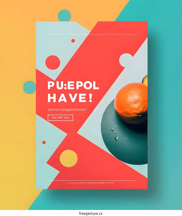 Abstract Colorful Geometric Shapes with an Orange Fruit