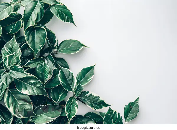 Green Leaves On White Background Minimalist Photography