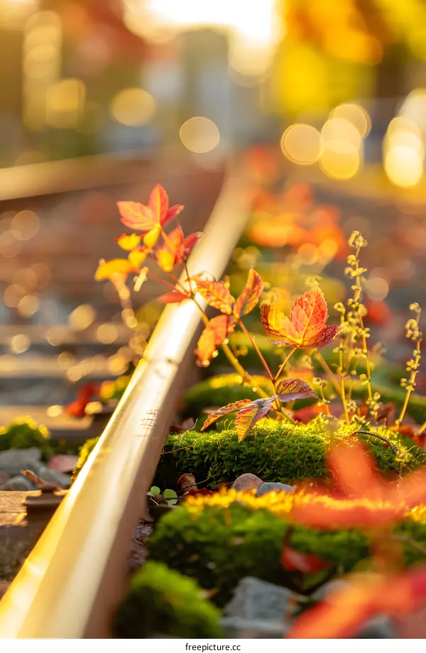Golden Autumn Leaves on Train Tracks