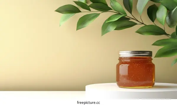 Honey Jar Display with Natural Greens