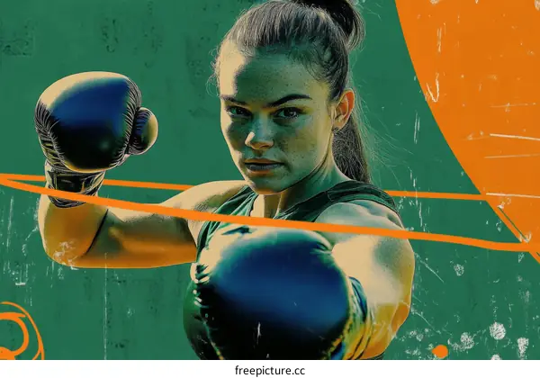 Female Boxer in Action Powerful Striking Pose