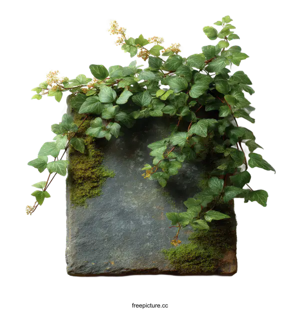 [Transparent Background PNG]Ivy and Moss Covered Stone Slab