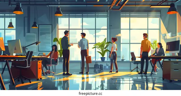 A group of people working in a modern office