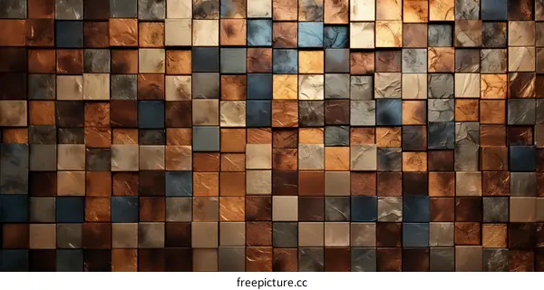 Brown and Gray Metal Square Tiles with Geometric Pattern