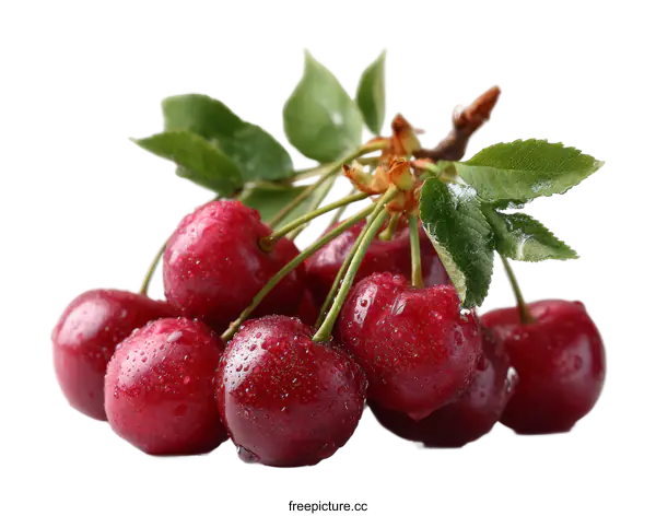 [Transparent Background PNG]Fresh Cherries with Dew Drops on a White Background