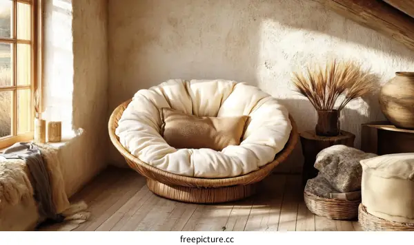 Cozy Round Woven Chair in a Rustic Room
