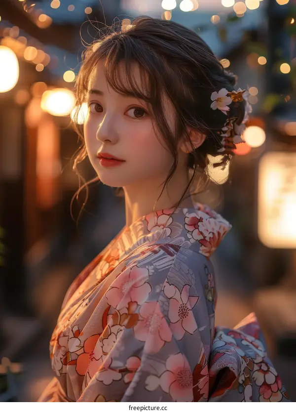 Asian Woman in Traditional Japanese Kimono