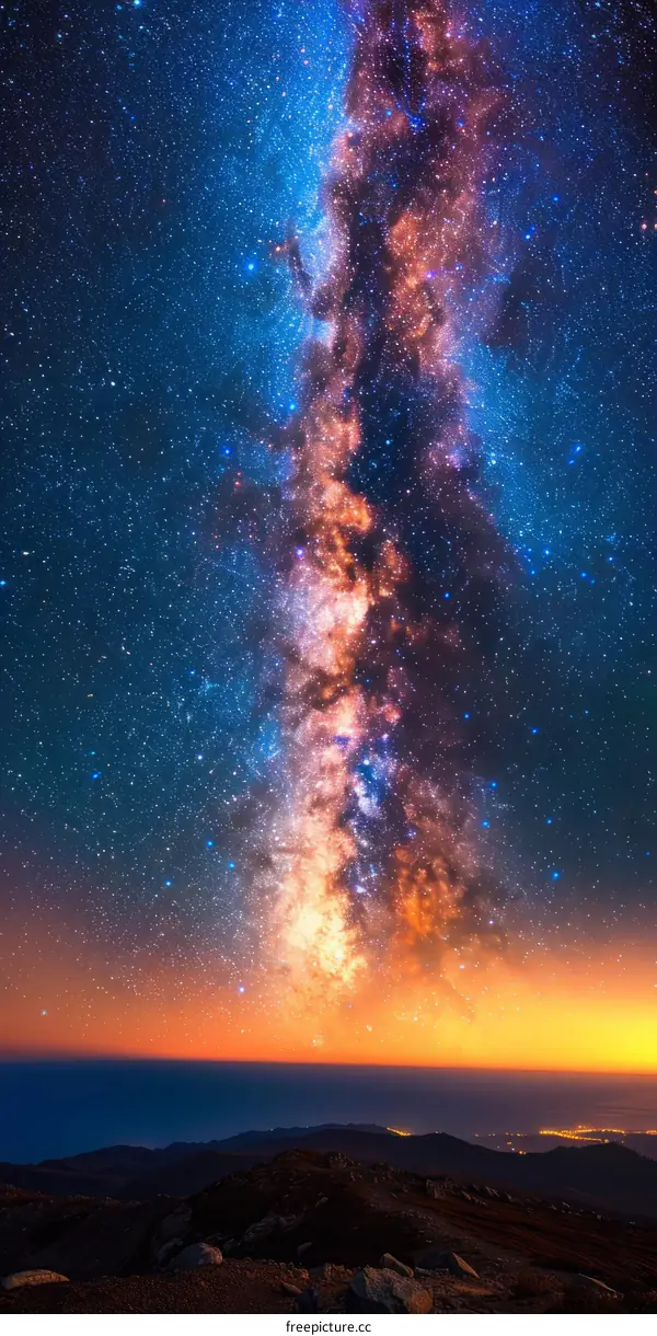 Amazing view of the Milky Way from the top of the mountain