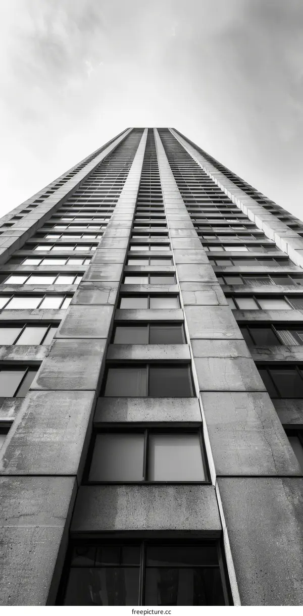 A Tall Concrete Skyscraper from Below