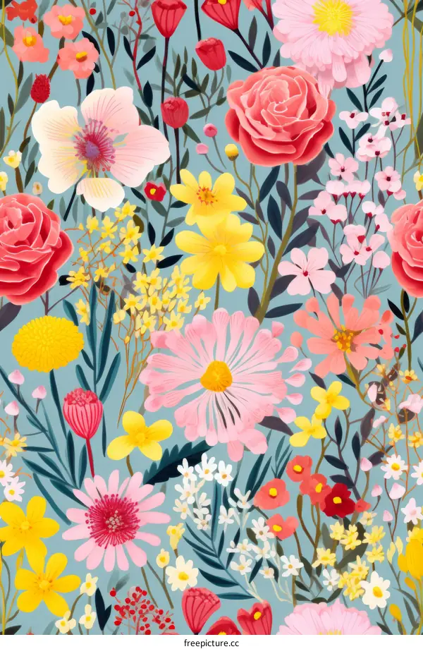 Colorful and Vibrant Floral Pattern with Multicolored Flowers