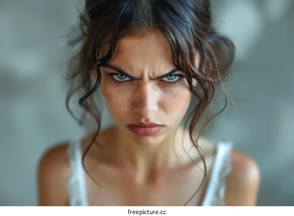 Close-up Portrait of a Woman Expressing Anger