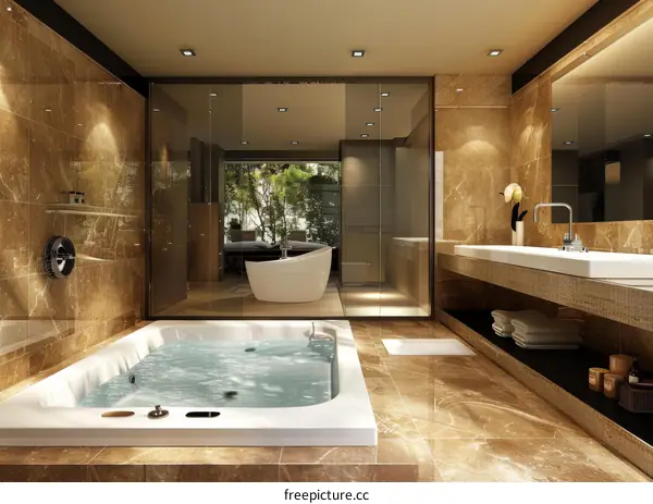 Modern Marble Luxury Hotel Bathroom with Bathtub and Shower