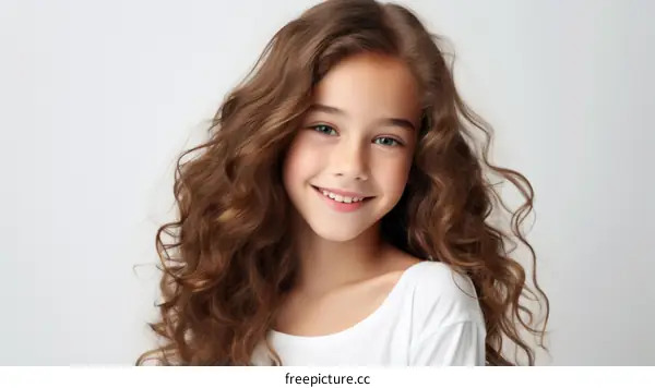 Portrait of a smiling young girl with long brown hair