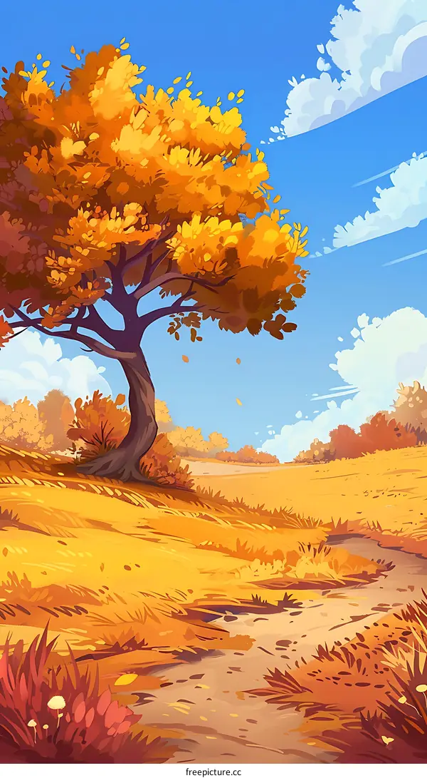 Autumn Landscape With A Single Tree In A Field