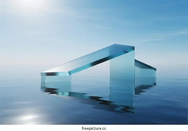 Glass Structure Floating on Calm Water Surface Under Clear Sky