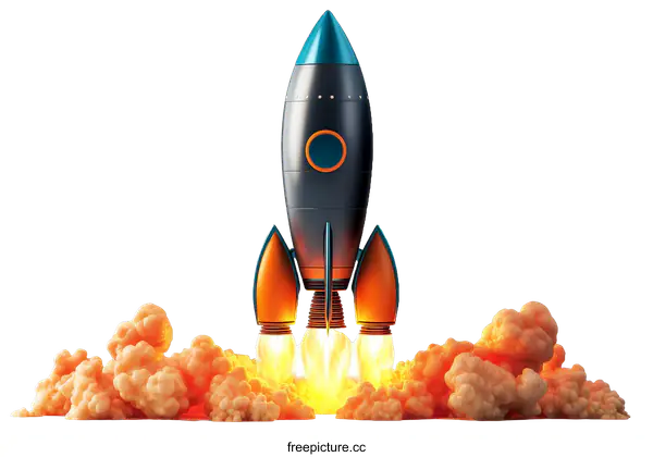 [Transparent Background PNG]Rocket Launch Illustration with Smoke