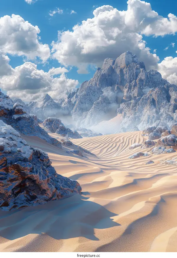 Desert Landscape with Distant Mountains