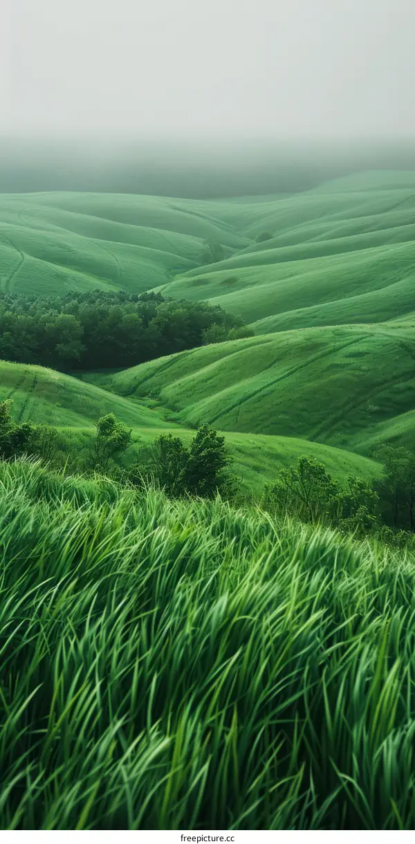 Rolling Green Hills and Valleys with Grassy Foreground