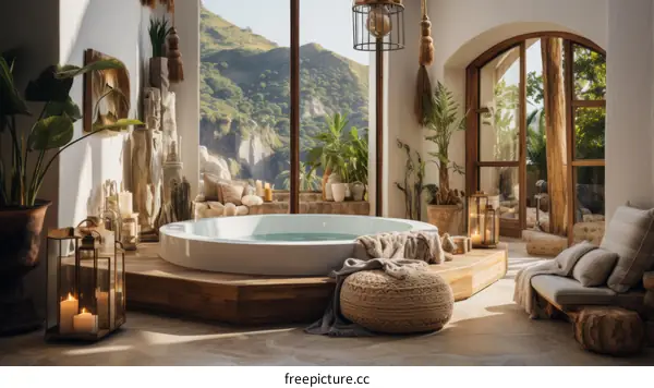 Modern bathroom with a view of the mountains