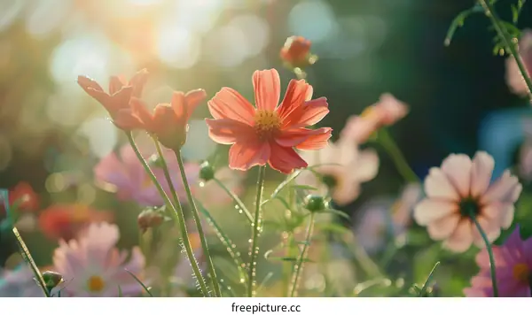 Beautiful Cosmos Flowers in a Field of Sunshine