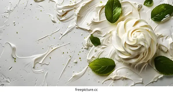 White Cream Background with Green Leaves