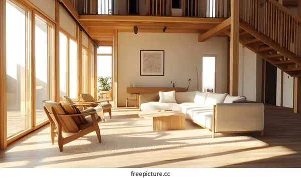 Modern Minimalist Living Room Interior Design With Wooden Beams