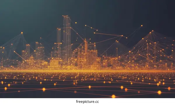 Cityscape of Interconnected Lines and Points