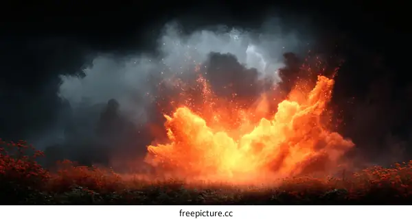 Fiery Explosion Against a Dramatic Sky