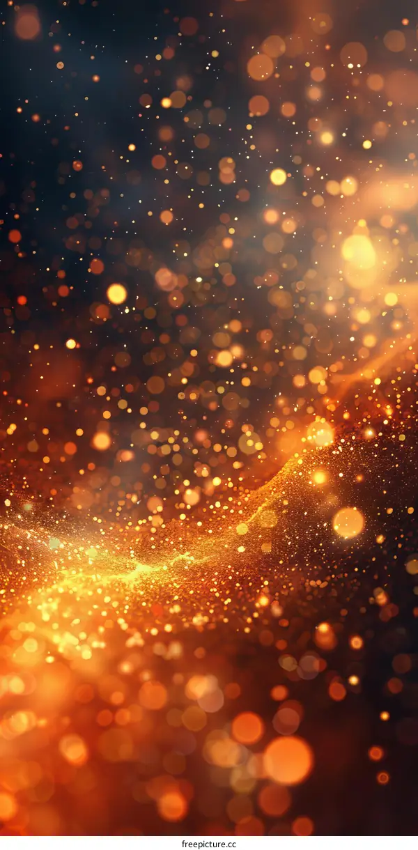 Golden Light Particles Hovering on Black Background