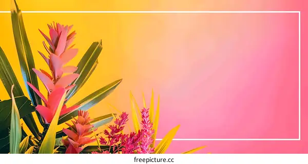 Pink and Yellow Tropical Flowers Background
