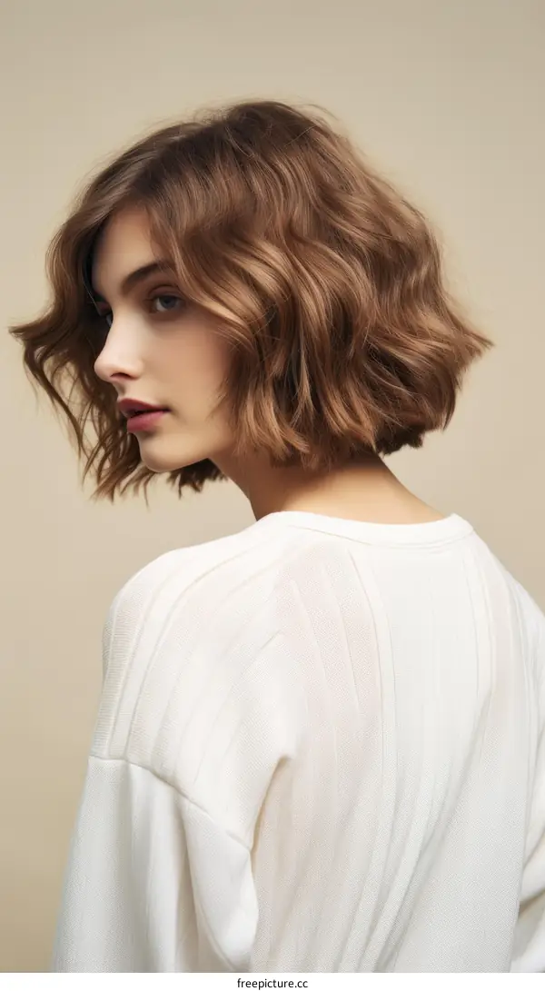 portrait of a young woman with short brown hair