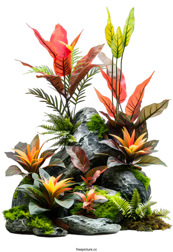 [Transparent Background PNG]Artificial plants and rocks