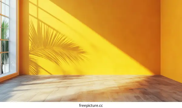 Sunny Yellow Room Interior with Palm Shadow