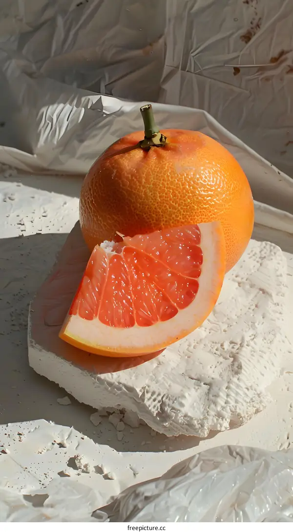 Grapefruit Slice on White Background