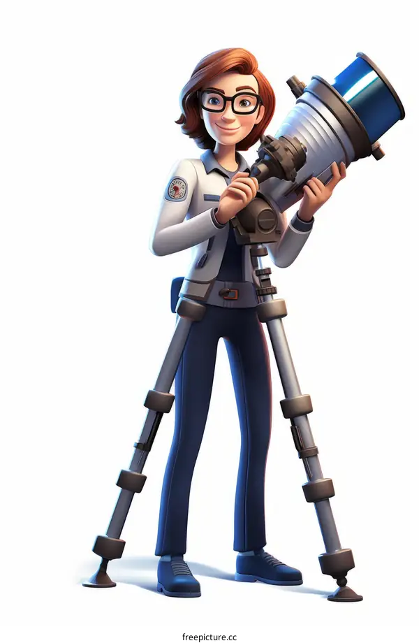A cartoon scientist looking through a telescope