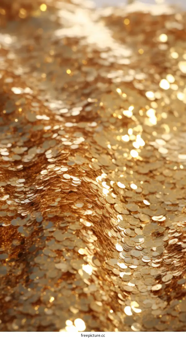 Shining Sequins Golden Fabric Background