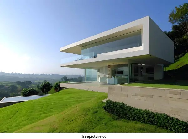 Modern Minimalist House with Glass Walls and Infinity Pool