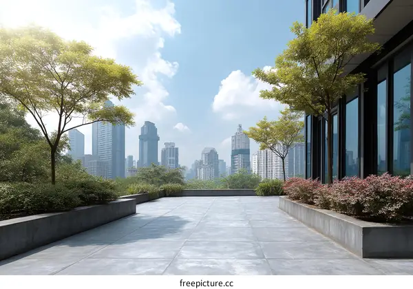 Modern City Rooftop Terrace with Lush Greenery