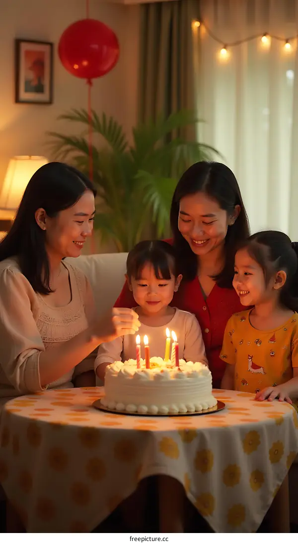 Family Celebrating Birthday with Cake and Candles