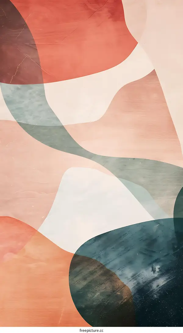 Abstract Watercolor Art Painting with Curved Shapes in Pink, Green, Blue and Orange