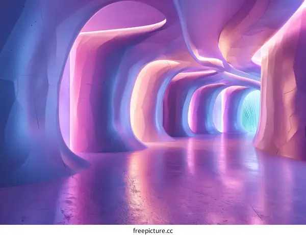 Futuristic Sci-Fi Corridor with Pink and Purple Neon Lights