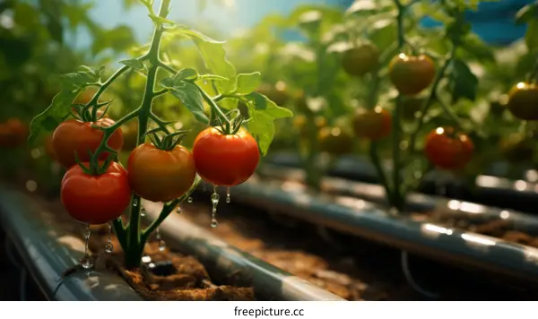 Ripe Tomatoes Growing in a Greenhouse